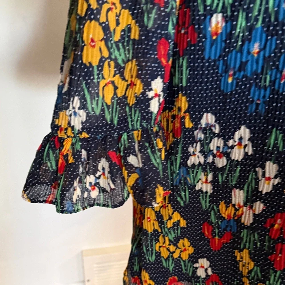 Tory Burch sz 4 Navy Floral Long Sleeve Dress with Ruffle Collar great condition - Picture 5 of 11